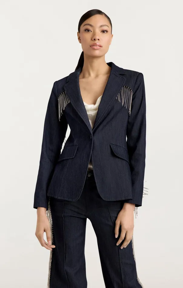 Women Cinq Sept Jackets and Blazers Rhinestone Sasha Blazer Indigo