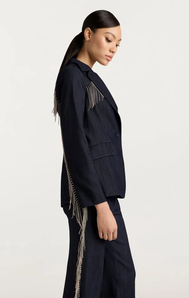 Women Cinq Sept Jackets and Blazers Rhinestone Sasha Blazer Indigo