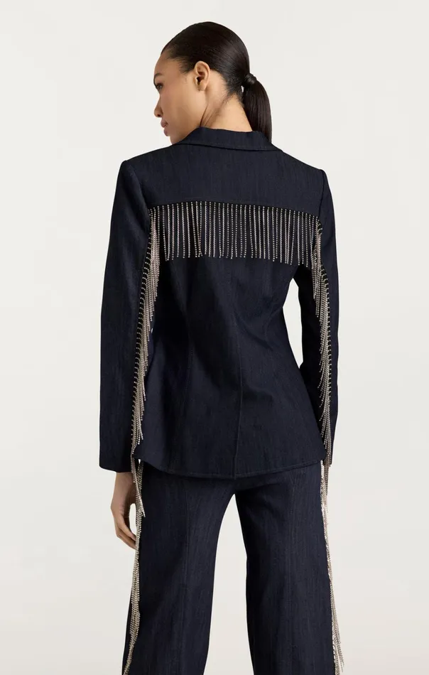 Women Cinq Sept Jackets and Blazers Rhinestone Sasha Blazer Indigo