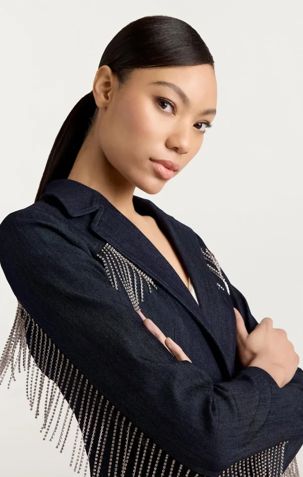 Women Cinq Sept Jackets and Blazers Rhinestone Sasha Blazer Indigo