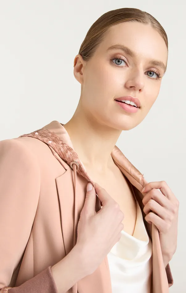 Women Cinq Sept Jackets and Blazers Sequin Hooded Khloe Blazer Blusher