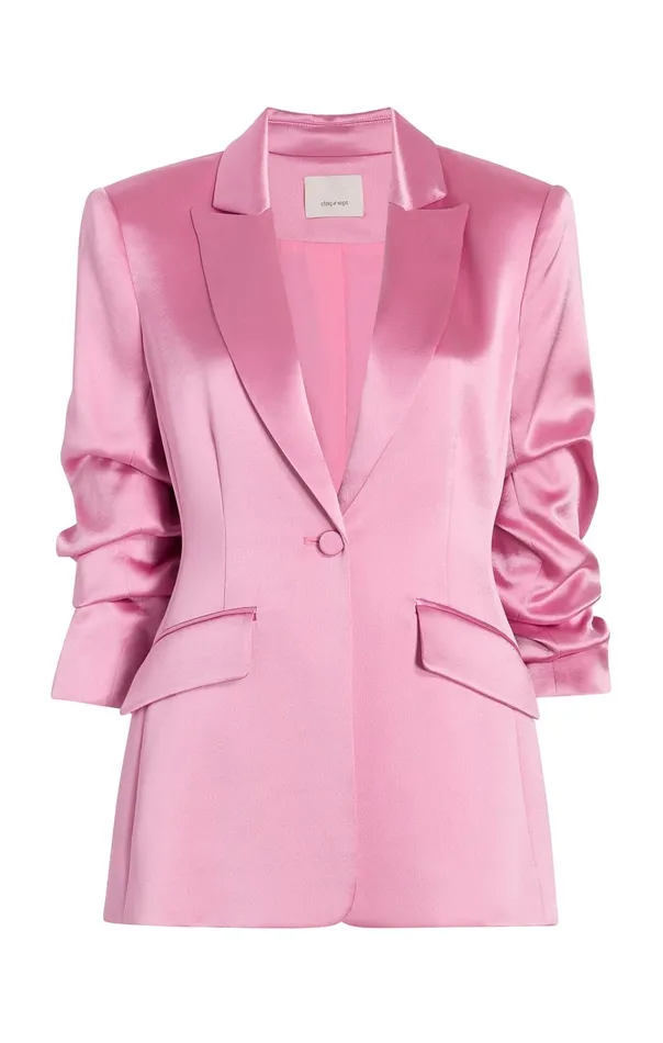Women Cinq Sept Jackets and Blazers Smooth Satin Scrunched Cheyenne Blazer Primrose