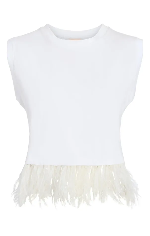 Women Cinq Sept Tops Cropped Feather Tee White