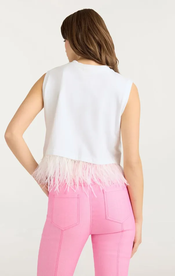 Women Cinq Sept Tops Cropped Feather Tee White
