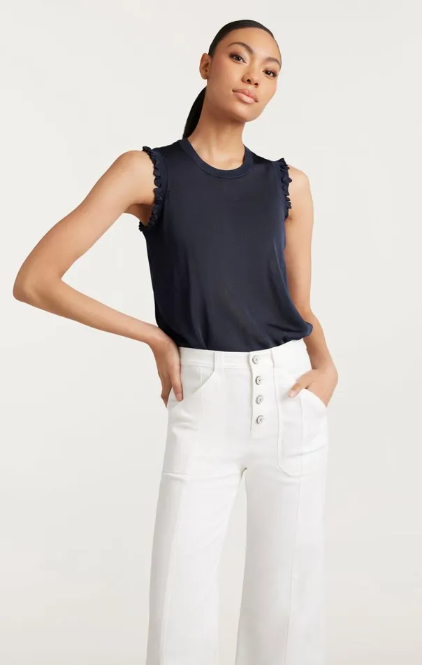 Women Cinq Sept Tops Knit Front Lenore Top Navy