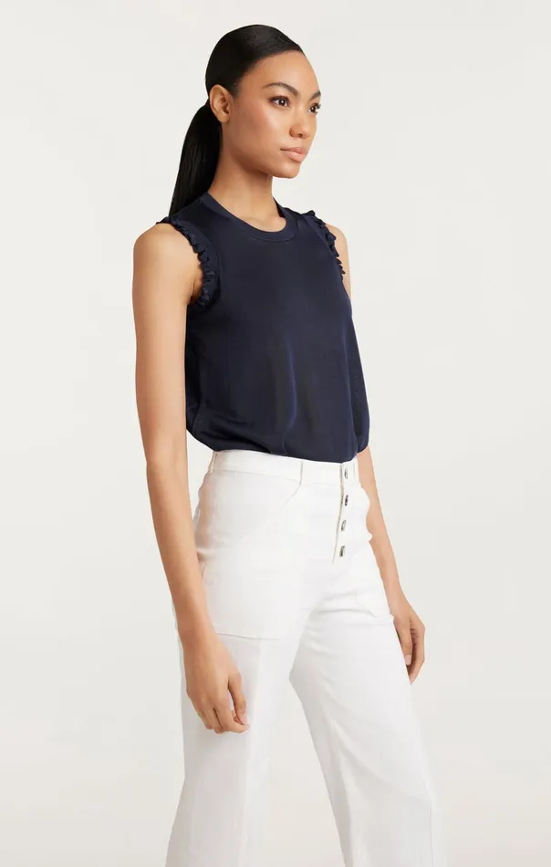 Women Cinq Sept Tops Knit Front Lenore Top Navy