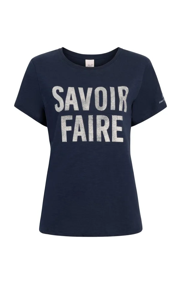 Women Cinq Sept Tops Rhinestone Savoir Faire Tee Navywhite