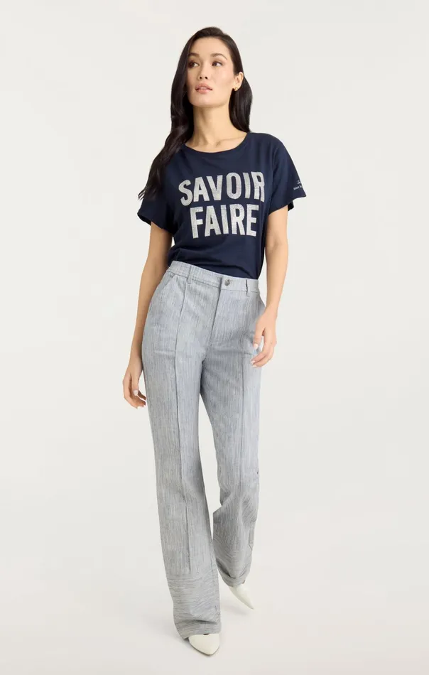 Women Cinq Sept Tops Rhinestone Savoir Faire Tee Navywhite