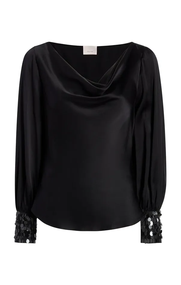 Women Cinq Sept Tops Sequin Cuff Taylee Top Black
