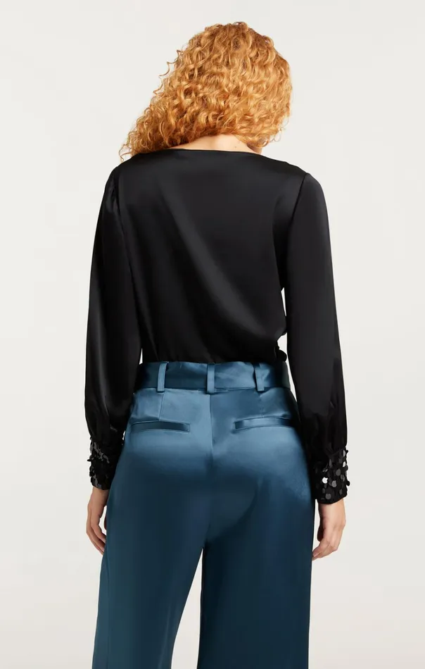 Women Cinq Sept Tops Sequin Cuff Taylee Top Black