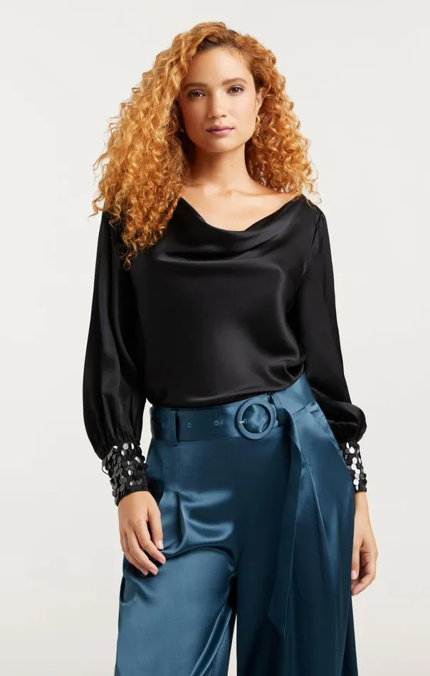Women Cinq Sept Tops Sequin Cuff Taylee Top Black