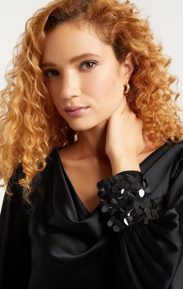 Women Cinq Sept Tops Sequin Cuff Taylee Top Black