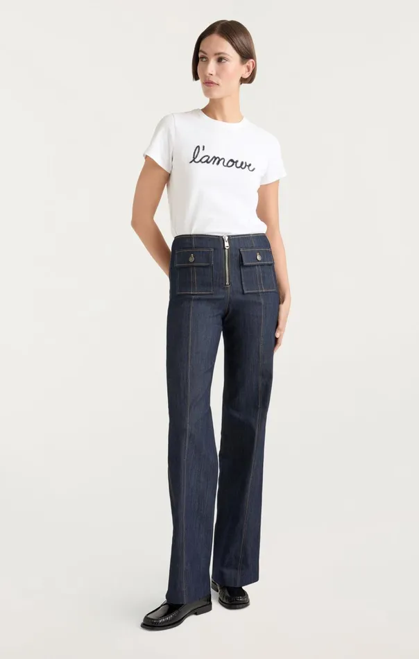 Women Cinq Sept Tops Shrunken L039amour Tee Whitenavy