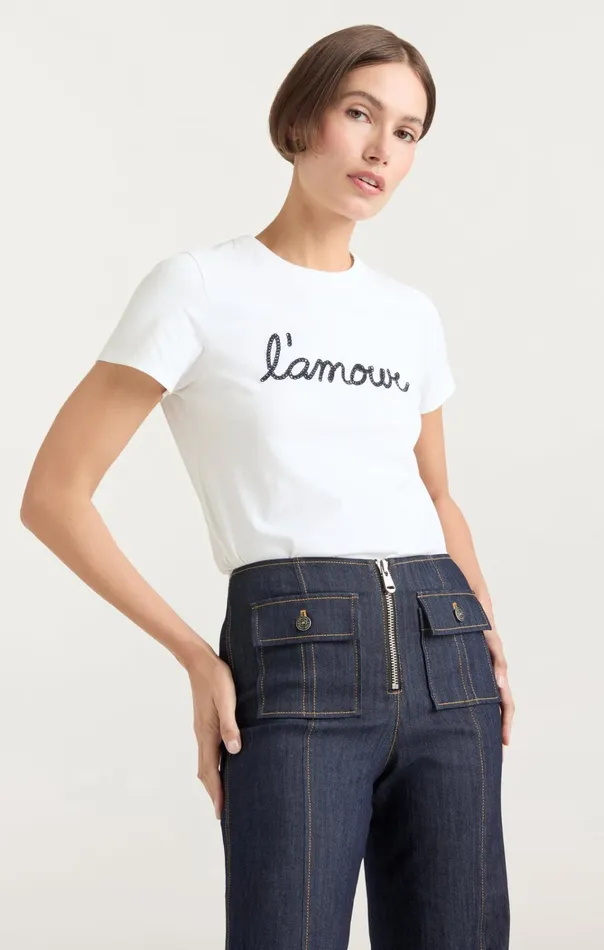 Women Cinq Sept Tops Shrunken L039amour Tee Whitenavy