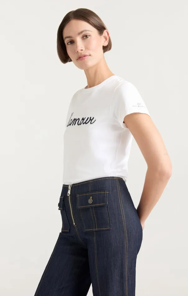 Women Cinq Sept Tops Shrunken L039amour Tee Whitenavy