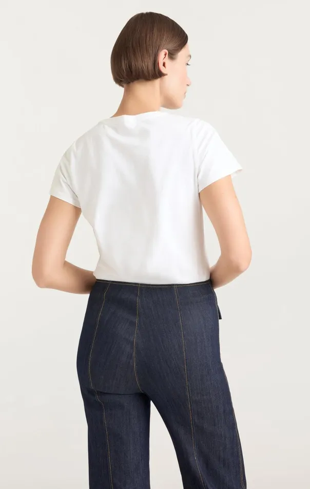 Women Cinq Sept Tops Shrunken L039amour Tee Whitenavy