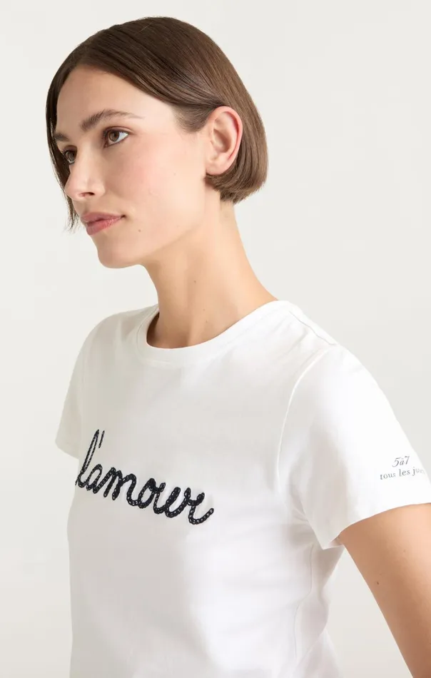 Women Cinq Sept Tops Shrunken L039amour Tee Whitenavy