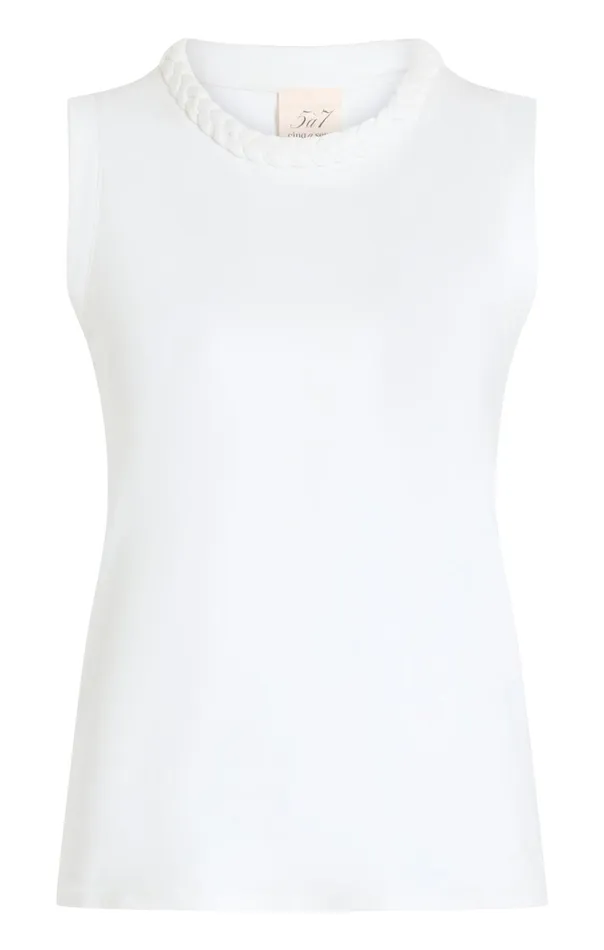 Women Cinq Sept Tops Sleeveless Braided Tee White
