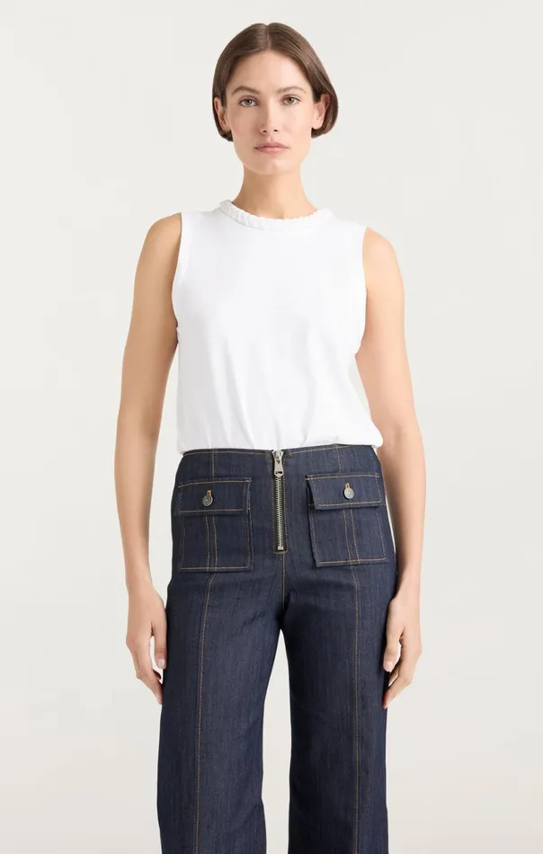 Women Cinq Sept Tops Sleeveless Braided Tee White