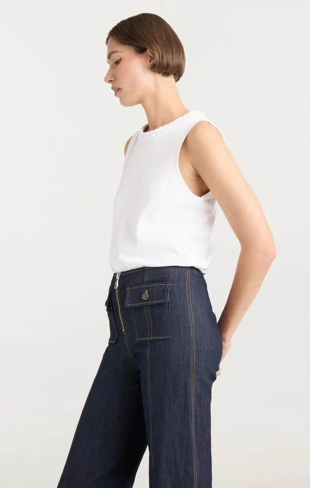 Women Cinq Sept Tops Sleeveless Braided Tee White