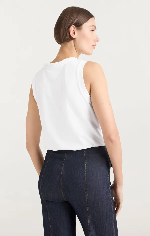 Women Cinq Sept Tops Sleeveless Braided Tee White