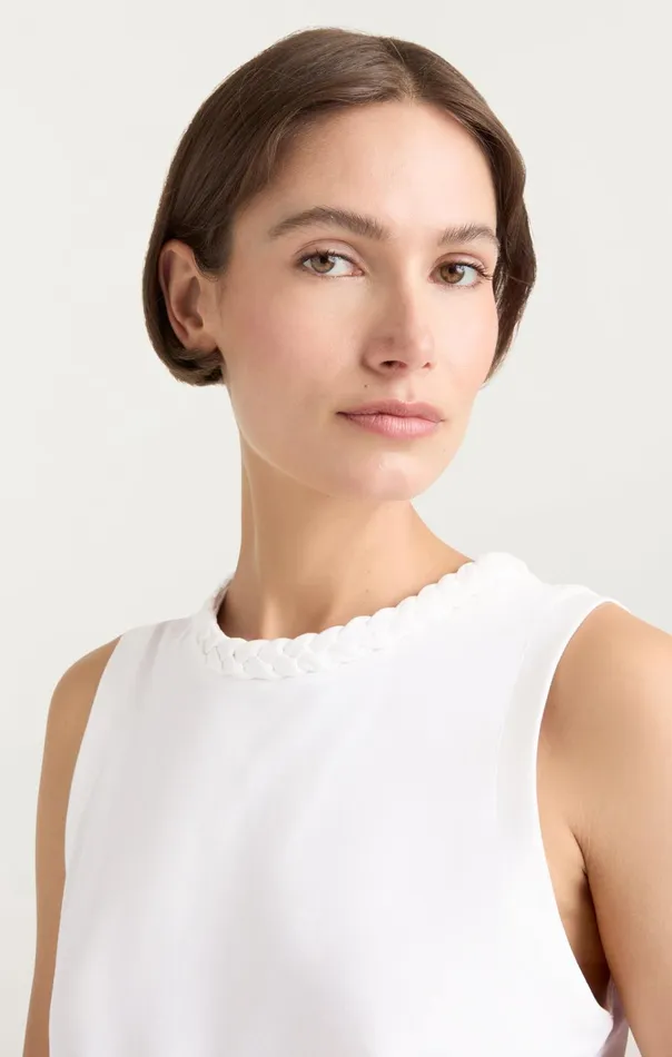 Women Cinq Sept Tops Sleeveless Braided Tee White