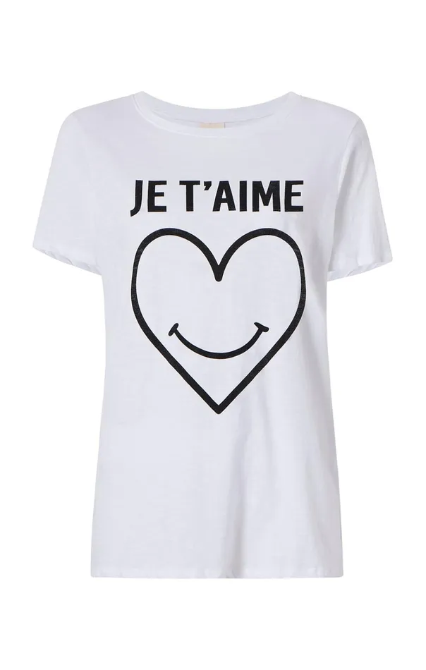 Women Cinq Sept Tops Smiling Heart Tee White