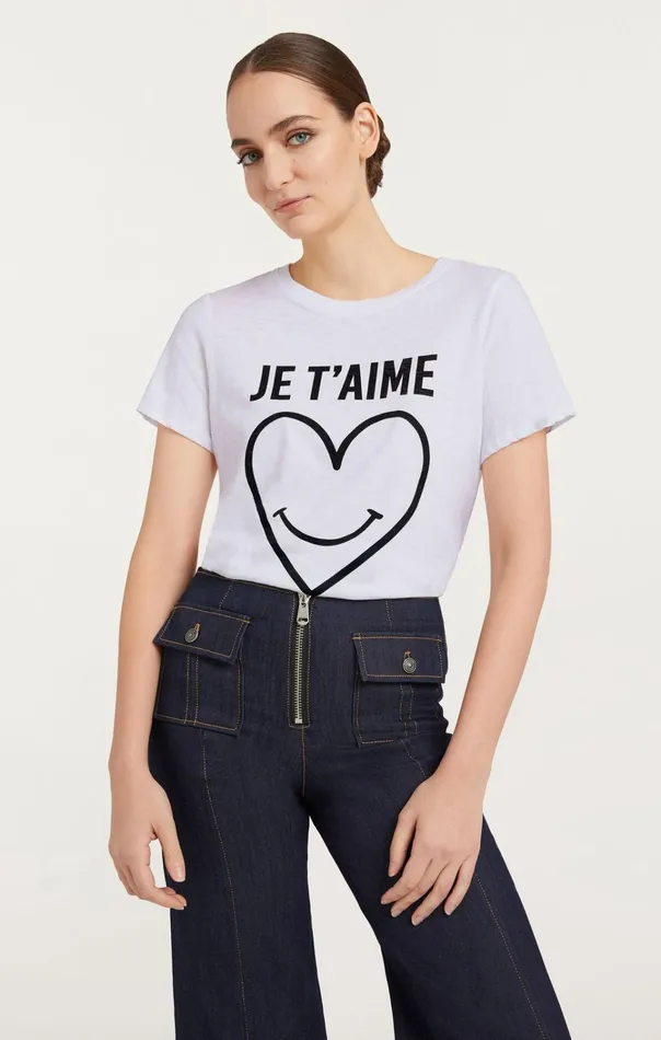 Women Cinq Sept Tops Smiling Heart Tee White