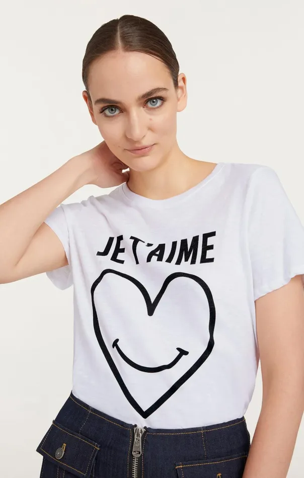 Women Cinq Sept Tops Smiling Heart Tee White
