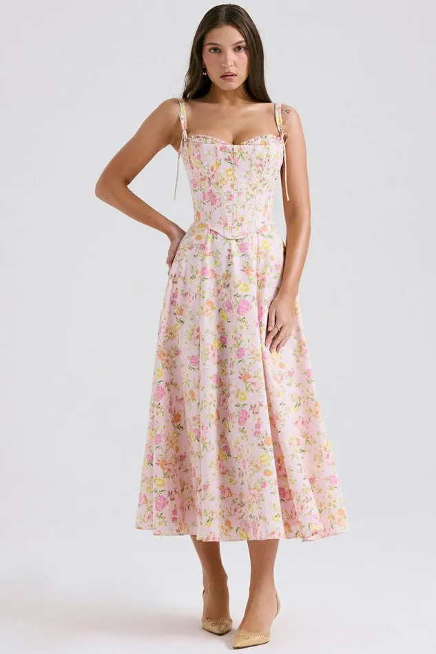Women Clarabelle Pink Meadow Print Cotton Midi Sundress House Of CB Dresses