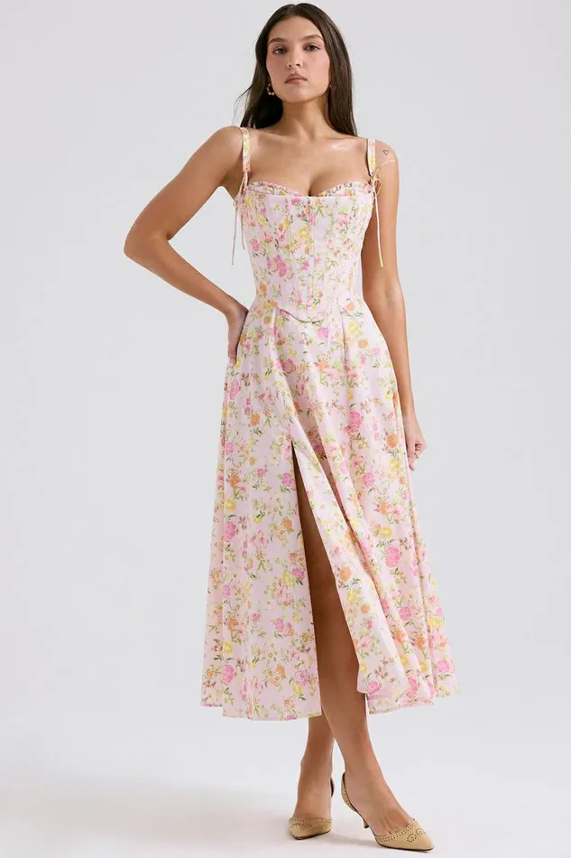 Women Clarabelle Pink Meadow Print Cotton Midi Sundress House Of CB Dresses