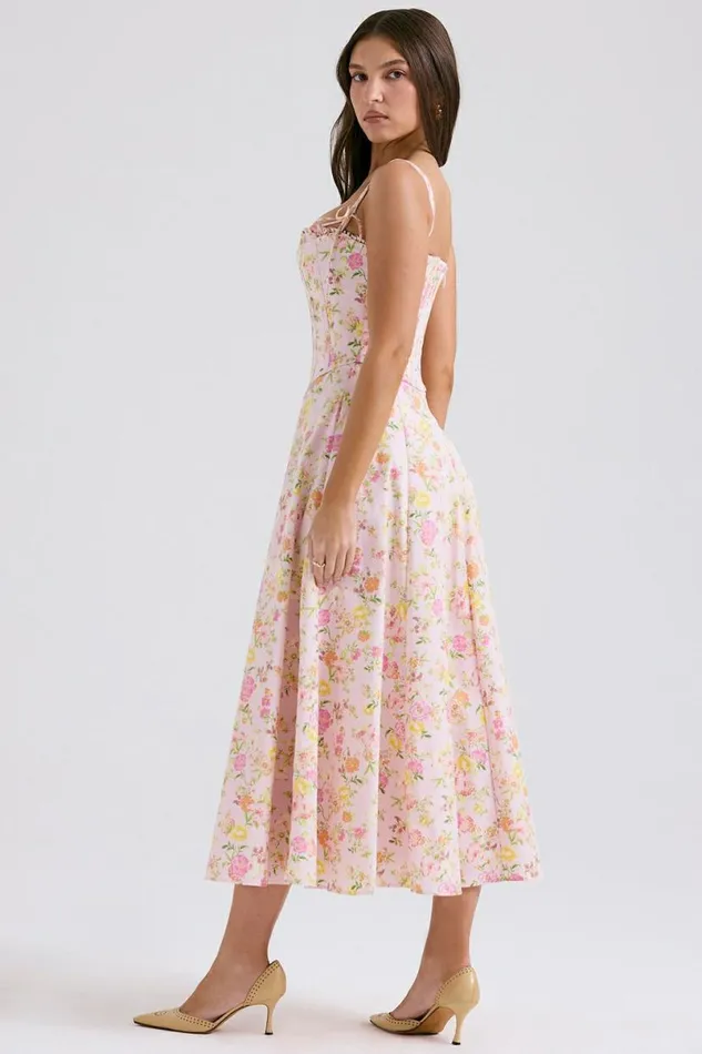 Women Clarabelle Pink Meadow Print Cotton Midi Sundress House Of CB Dresses
