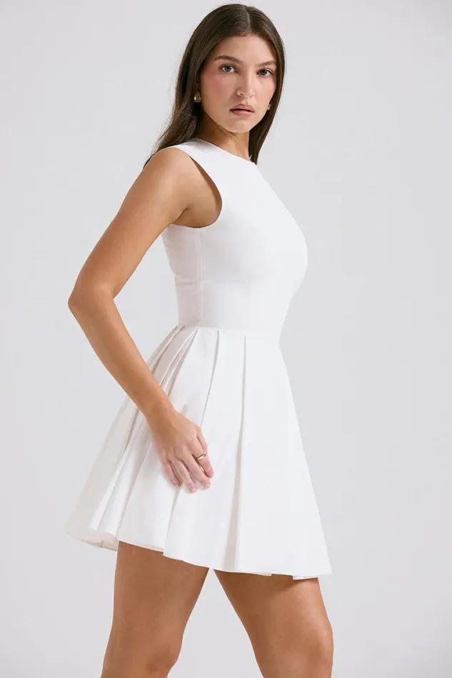 Women Claretta White Pleated Cotton Mini Dress House Of CB Dresses Women Claretta White Pleated Cotton Mini Dress House Of CB Dresses