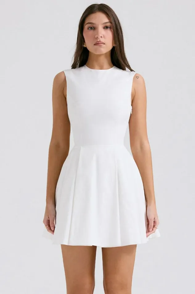 Women Claretta White Pleated Cotton Mini Dress House Of CB Dresses Women Claretta White Pleated Cotton Mini Dress House Of CB Dresses