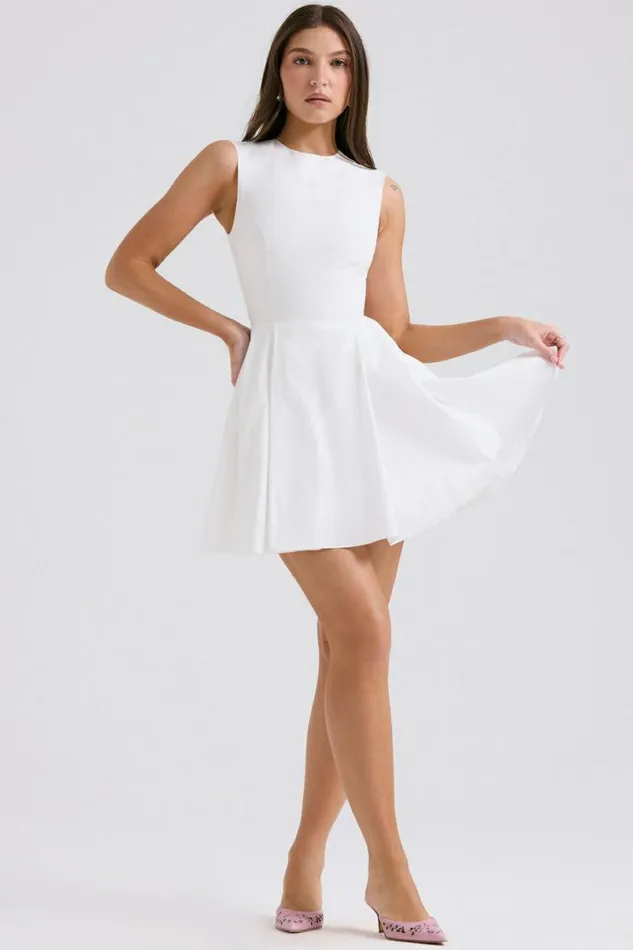Women Claretta White Pleated Cotton Mini Dress House Of CB Dresses Women Claretta White Pleated Cotton Mini Dress House Of CB Dresses