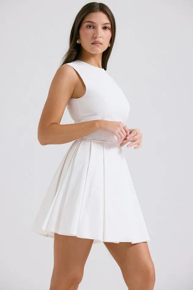 Women Claretta White Pleated Cotton Mini Dress House Of CB Dresses Women Claretta White Pleated Cotton Mini Dress House Of CB Dresses