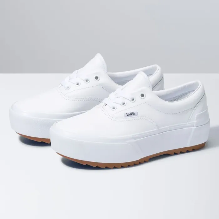 Women Classics Shoes Vans Leather Era Stacked True WhiteTrue White