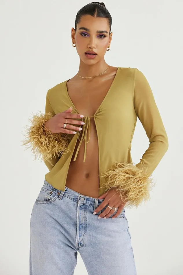 Women Claudia Olive Trimmed Top House Of CB Tops