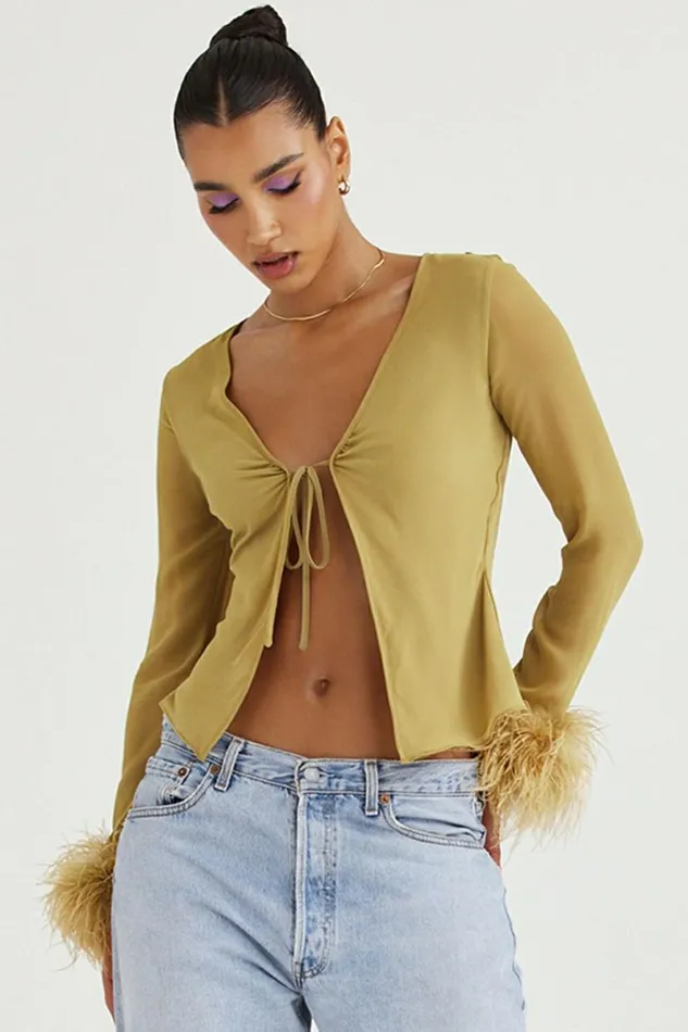 Women Claudia Olive Trimmed Top House Of CB Tops Women Claudia Olive Trimmed Top House Of CB Tops