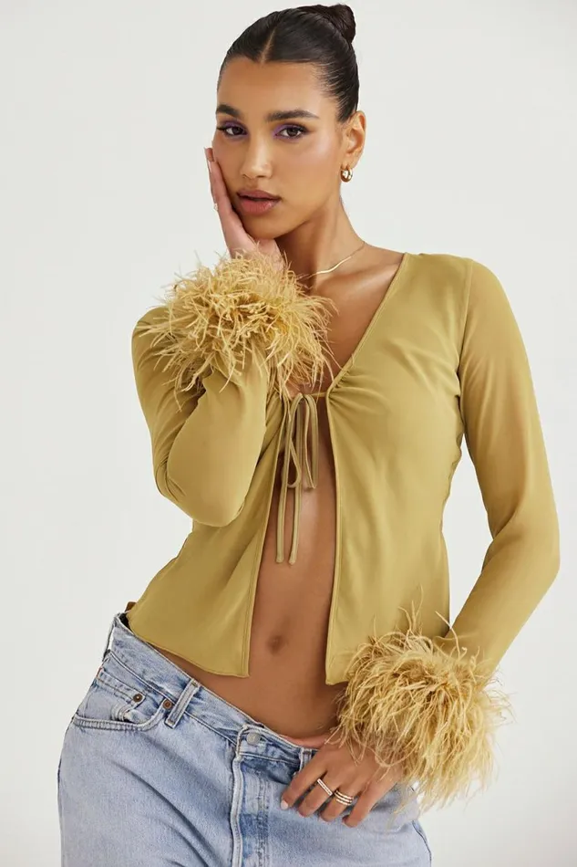 Women Claudia Olive Trimmed Top House Of CB Tops Women Claudia Olive Trimmed Top House Of CB Tops