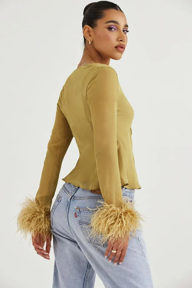 Women Claudia Olive Trimmed Top House Of CB Tops Women Claudia Olive Trimmed Top House Of CB Tops