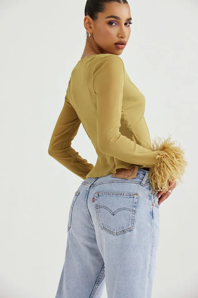 Women Claudia Olive Trimmed Top House Of CB Tops Women Claudia Olive Trimmed Top House Of CB Tops