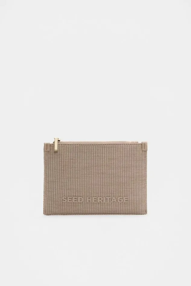 Women Clutches and Pouches Seed Heritage Knit Zip Purse Cookie