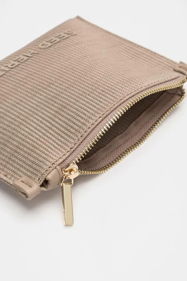 Women Clutches and Pouches Seed Heritage Knit Zip Purse Cookie
