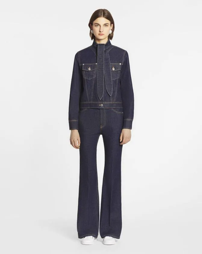 Women Coats and Jackets Lanvin Ascot Collar Jacket In Denim Navy Blue Women Coats and Jackets Lanvin Ascot Collar Jacket In Denim Navy Blue