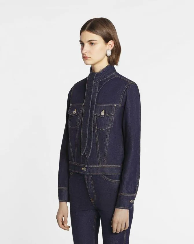 Women Coats and Jackets Lanvin Ascot Collar Jacket In Denim Navy Blue Women Coats and Jackets Lanvin Ascot Collar Jacket In Denim Navy Blue