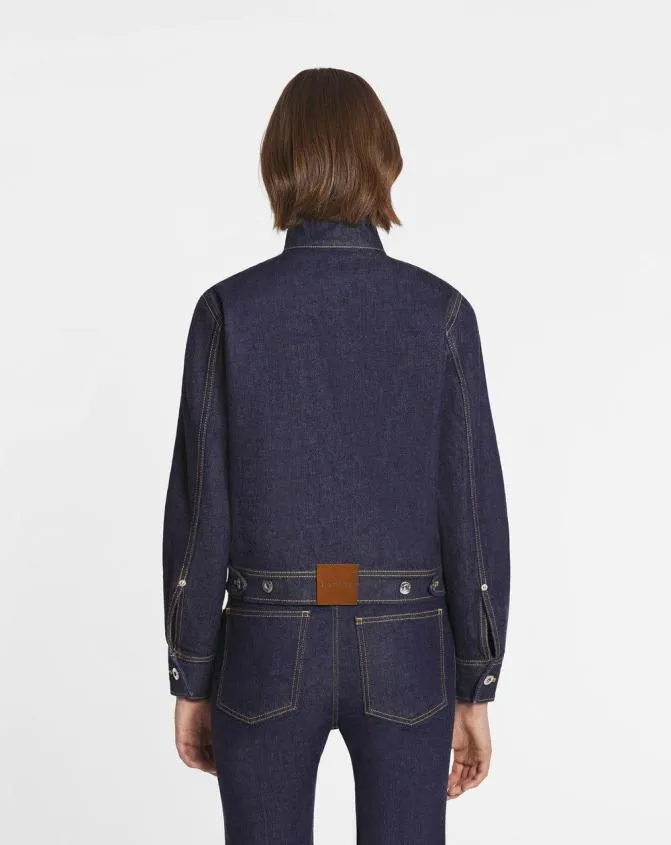 Women Coats and Jackets Lanvin Ascot Collar Jacket In Denim Navy Blue Women Coats and Jackets Lanvin Ascot Collar Jacket In Denim Navy Blue