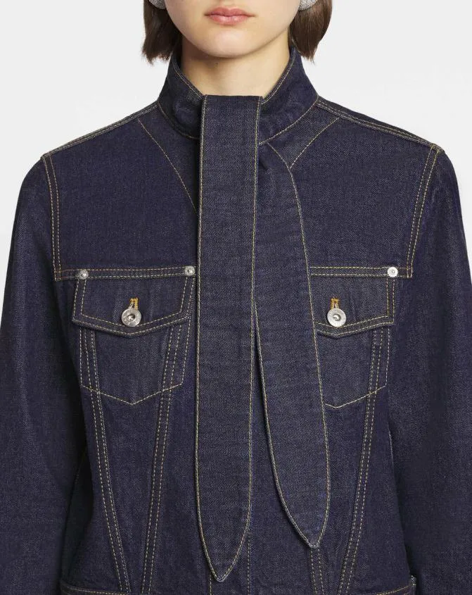 Women Coats and Jackets Lanvin Ascot Collar Jacket In Denim Navy Blue Women Coats and Jackets Lanvin Ascot Collar Jacket In Denim Navy Blue