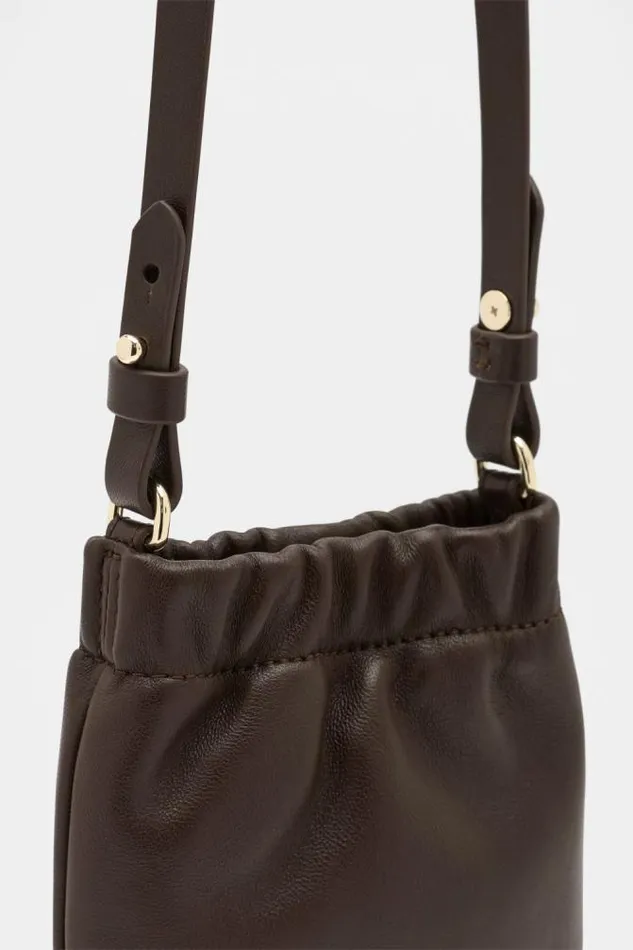 Women Cross Body Seed Heritage Leather Rouched Crossbody Dark Espresso