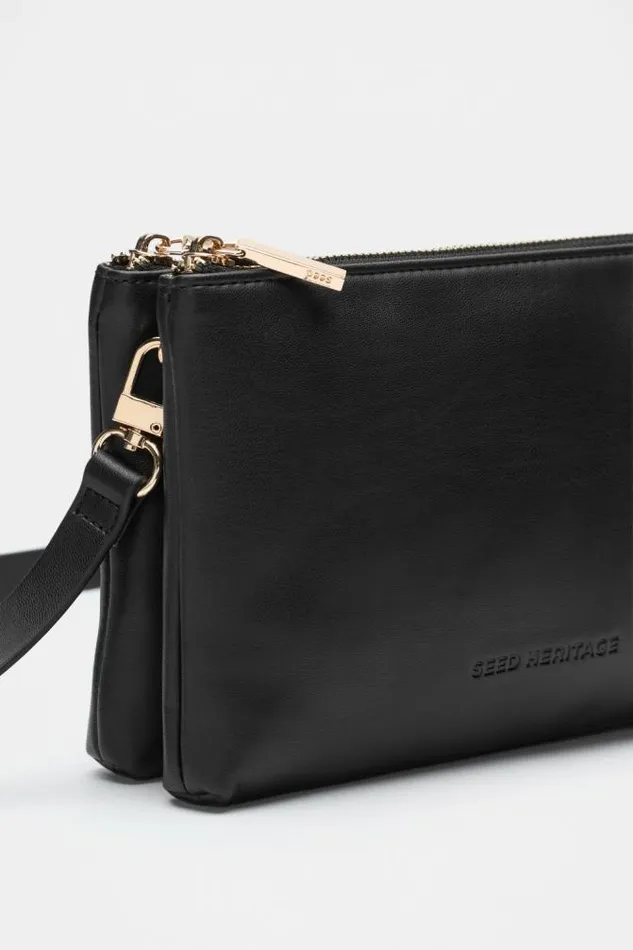 Women Cross Body Seed Heritage Multi Pocket Crossbody Bag Black